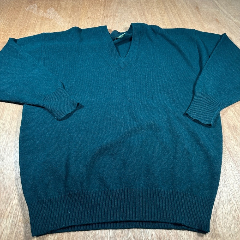 Nordstrom Sweater Mens XXL Dark Green 100% Lambswool V-Neck Solid Pullover